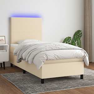 Box spring postel s matrací a LED krémová 90x190 cm textil - obrázek 1