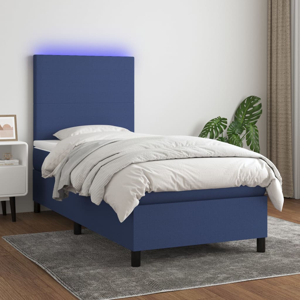 vidaXL Boxspringbett mit Matratze & LED Blau 90x190 cm Stoff