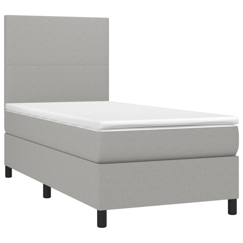 vidaXL Boxspring met matras en LED stof lichtgrijs 90x200 cm afbeelding