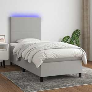 Box spring postelja z vzmetnico LED svetlo siva 90x200 cm blago