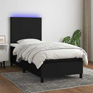 Box spring postelja z vzmetnico LED črna 90x200 cm blago
