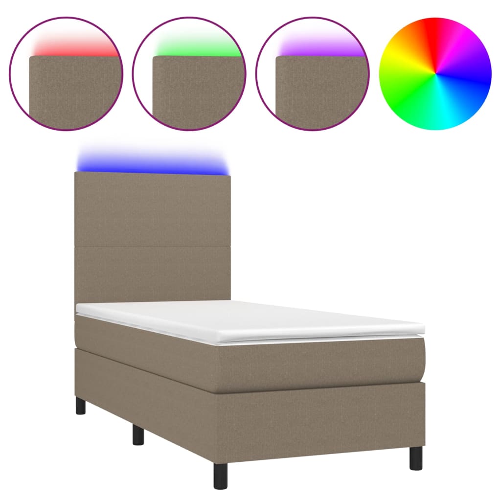 Thumbnail - vidaXL Boxspringbett mit Matratze & LED Taupe 90x200 cm Stoff