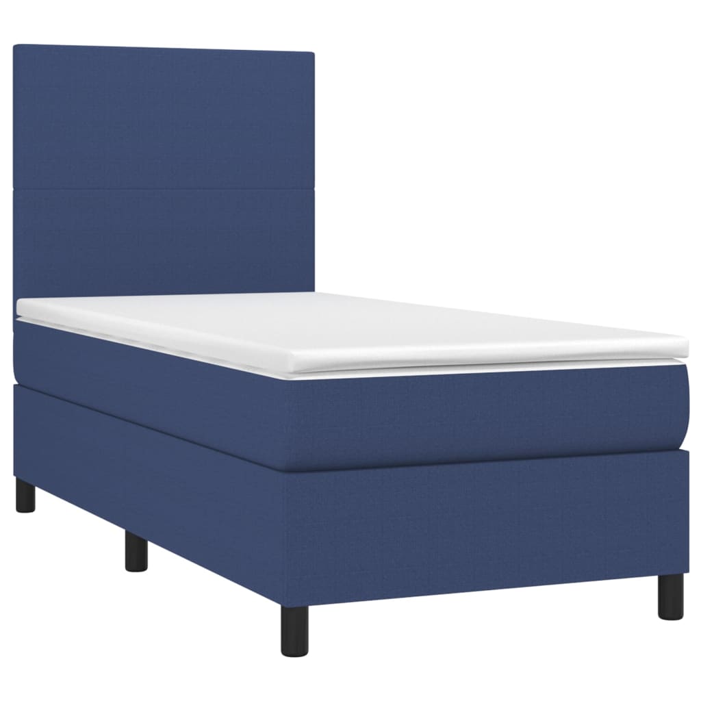 vidaXL Boxspring met matras en LED stof blauw 90x200 cm afbeelding