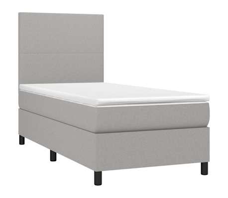 vidaXL Cama box spring c/ colch&atilde;o e LED 100x200 cm tecido cinza-claro