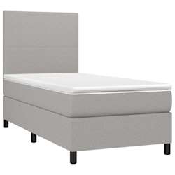 vidaXL Cama box spring c/ colch&atilde;o e LED 100x200 cm tecido cinza-claro