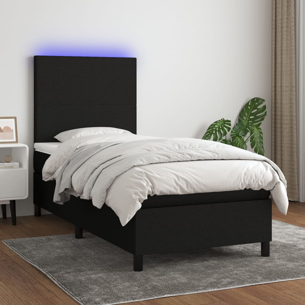 vidaXL Boxspringbett mit Matratze & LED Schwarz 100x200 cm Stoff