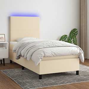 Box spring postel s matrací a LED krémová 100x200 cm textil - obrázek 1