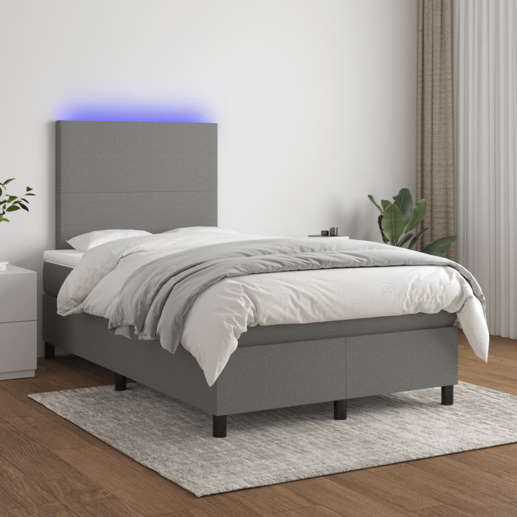 Box spring postel s matrací a LED tmavě šedá 120x200 cm textil