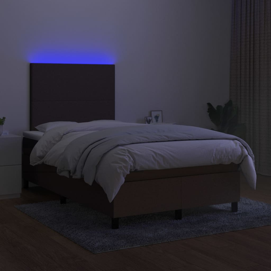 Barna szövet rugós és LED-es ágy matraccal 120 x 200 cm 