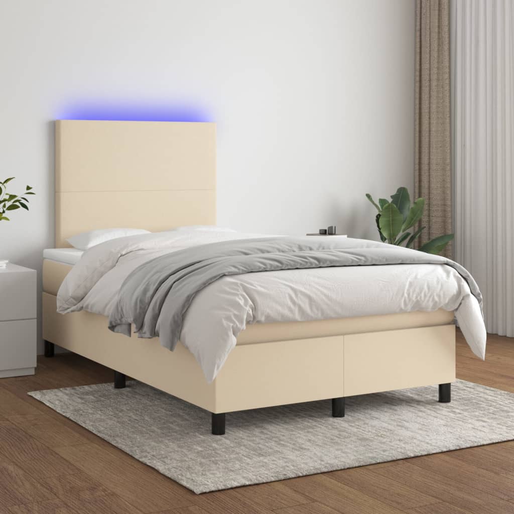 Sommier tapissier avec matelas et LED Crème 120x200 cm Tissu
