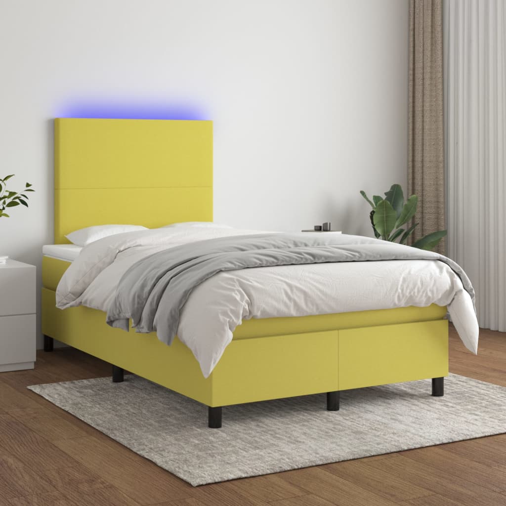 vidaXL Box spring postel s matrací a LED zelená 120 x 200 cm textil