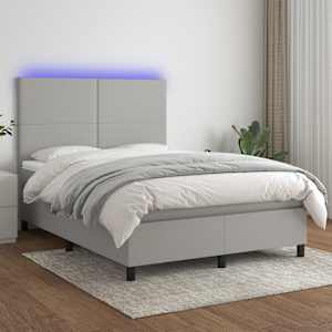 Box spring postel s matrací a LED světle šedá 140x190 cm textil - obrázek 1