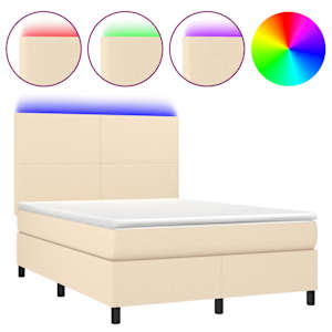 Box spring postel s matrací a LED krémová 140x190 cm textil - obrázek 2