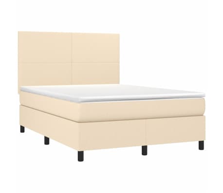 vidaXL Lova su spyruoklėmis/čiužiniu/LED, kreminė, 140x190 cm, audinys