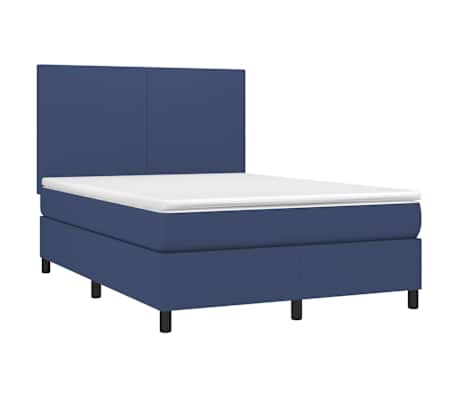 vidaXL Box Spring Bed with Mattress&LED Blue 140x190 cm Fabric