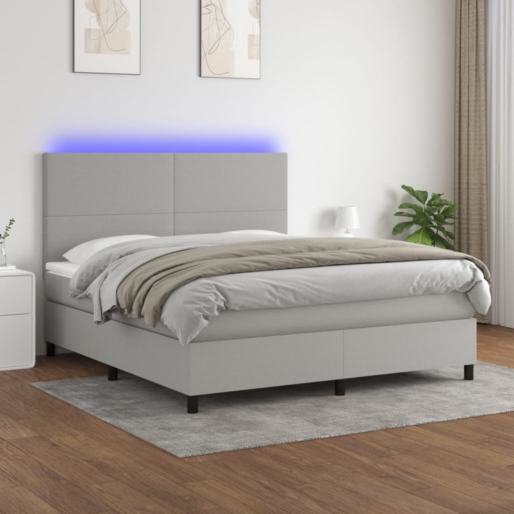 Sommier tapissier matelas et LED Gris clair 160x200 cm Tissu