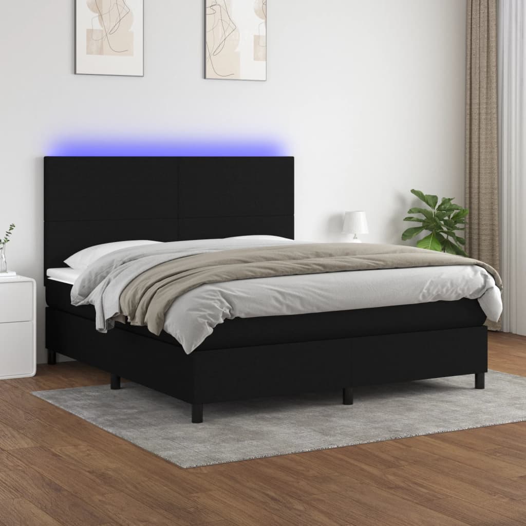Sommier tapissier avec matelas et LED Noir 160x200 cm Tissu