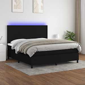 Box spring postel s matrací a LED černá 160x200 cm textil - obrázek 1
