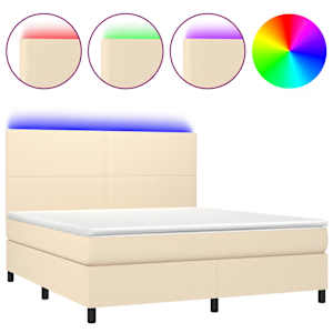 Box spring postel s matrací a LED krémová 160x200 cm textil - obrázek 2