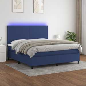 Box spring postel s matrací a LED modrá 160x200 cm textil - obrázek 1
