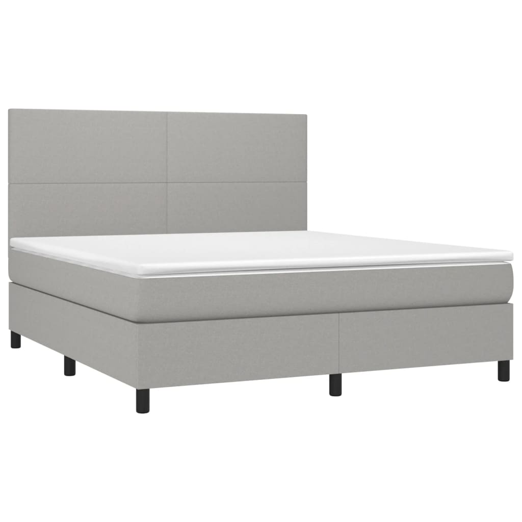 vidaXL Boxspring met matras en LED stof lichtgrijs 180x200 cm afbeelding
