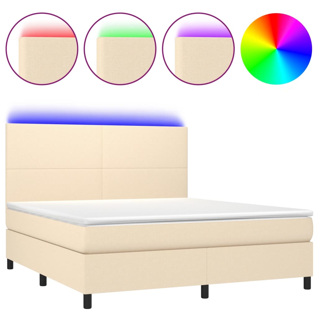 Krémszínű szövet rugós és LED-es ágy matraccal 180 x 200 cm 