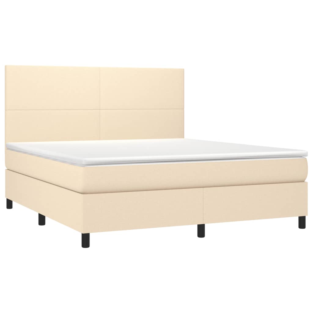 Krémszínű szövet rugós és LED-es ágy matraccal 180 x 200 cm 