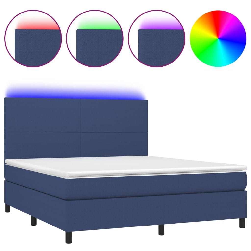 Thumbnail - vidaXL Boxspringbett mit Matratze & LED Blau 180x200 cm Stoff
