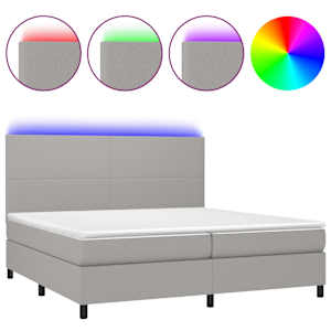 Box spring postel s matrací a LED světle šedá 200x200 cm textil - obrázek 2