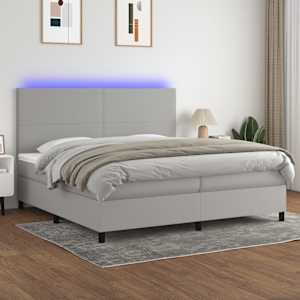 Box spring postelja z vzmetnico LED sv. siva 200x200 cm blago