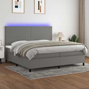 Box spring postel s matrací a LED tmavě šedá 200x200 cm textil - obrázek 1