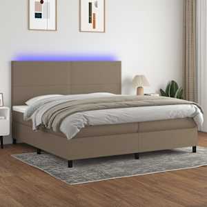 Box spring postelja z vzmetnico LED taupe 200x200 cm blago