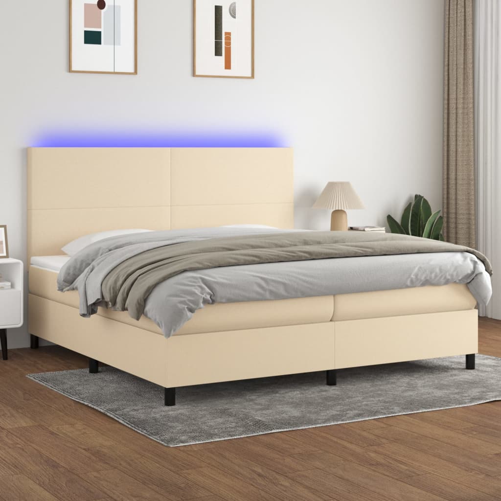 vidaXL Boxspringbett mit Matratze & LED Creme 200x200 cm Stoff