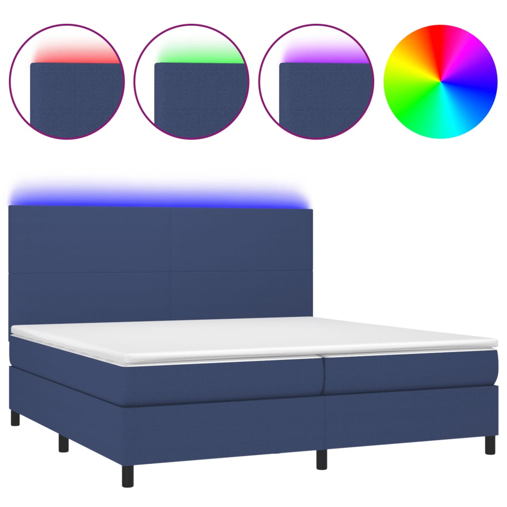 Thumbnail - vidaXL Boxspringbett mit Matratze & LED Blau 200x200 cm Stoff