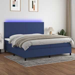 Box spring postel s matrací a LED modrá 200x200 cm textil - obrázek 1