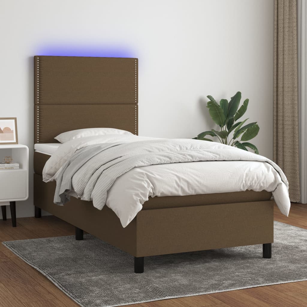 Boxspringbett mit Matratze & LED Dunkelbraun 80×200 cm Stoff