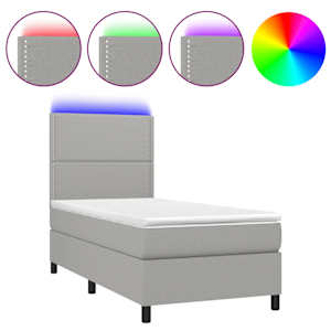 Box spring postel s matrací a LED světle šedá 90x190 cm textil - obrázek 2