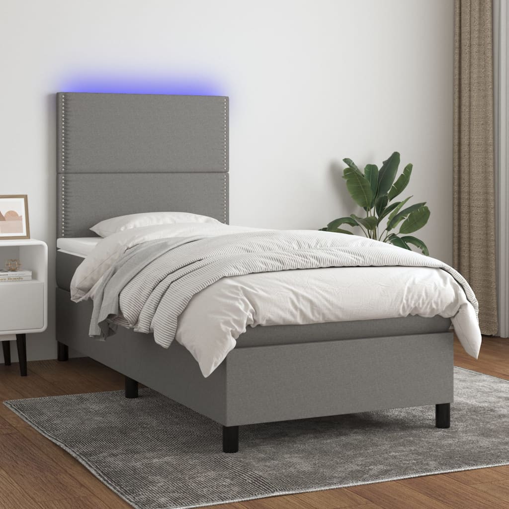 Boxspringbett mit Matratze & LED Dunkelgrau 90×190 cm Stoff