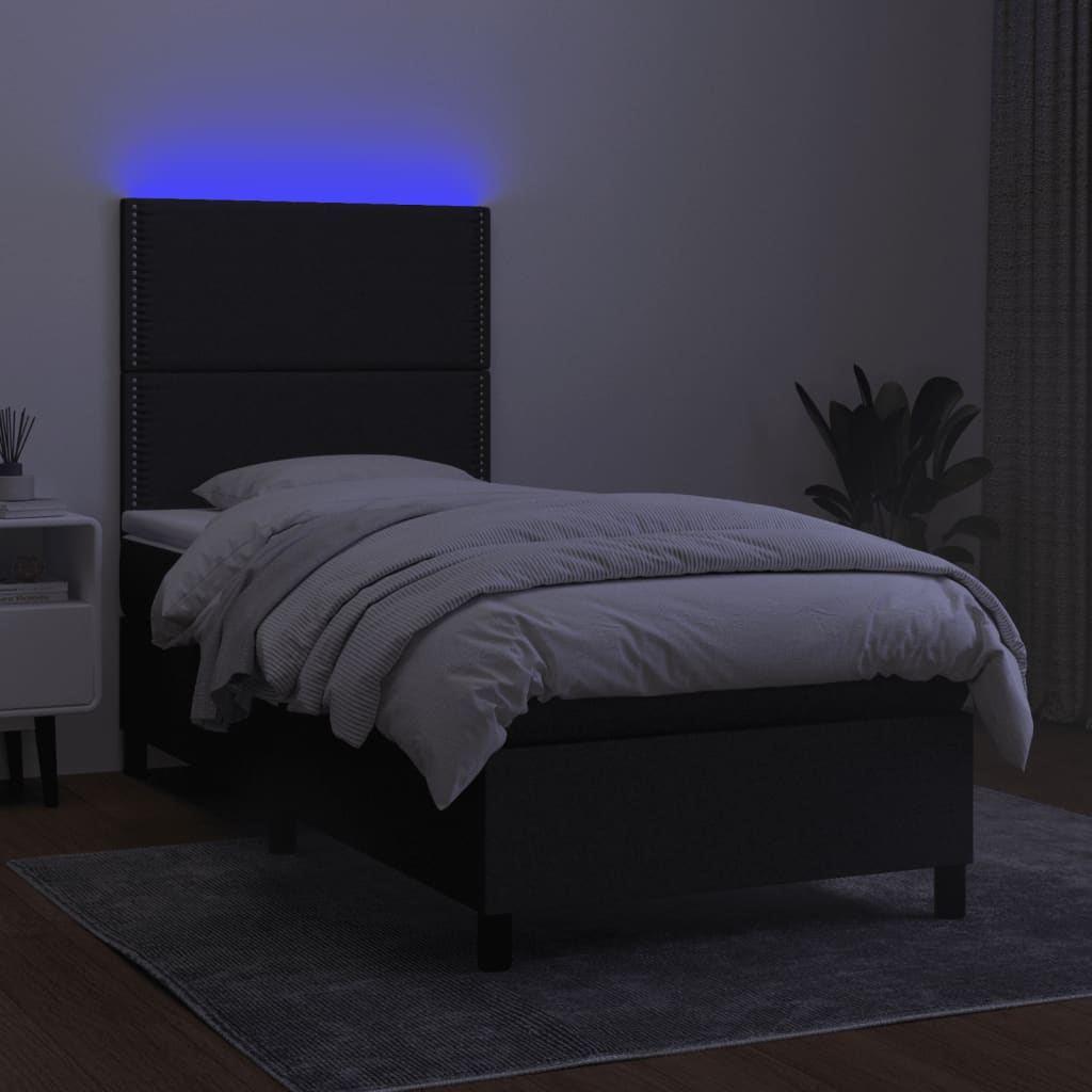 Box spring postel s matrací a LED černá 90x190 cm textil