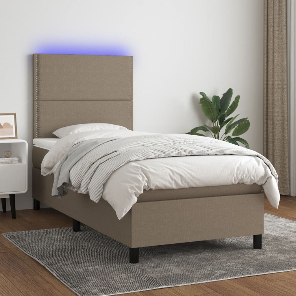 Box spring postel s matrací a LED taupe 90x190 cm textil