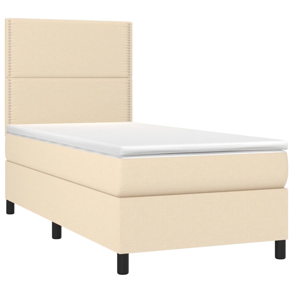 vidaXL Boxspring met matras en LED stof crèmekleurig 90x190 cm afbeelding