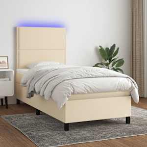 Box spring postelja z vzmetnico LED krem 90x190 cm blago