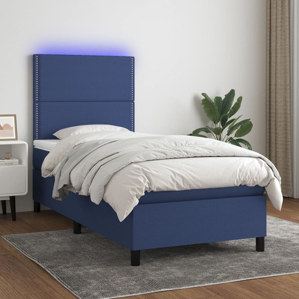 vidaXL Boxspringbett mit Matratze & LED Blau 90x190 cm Stoff