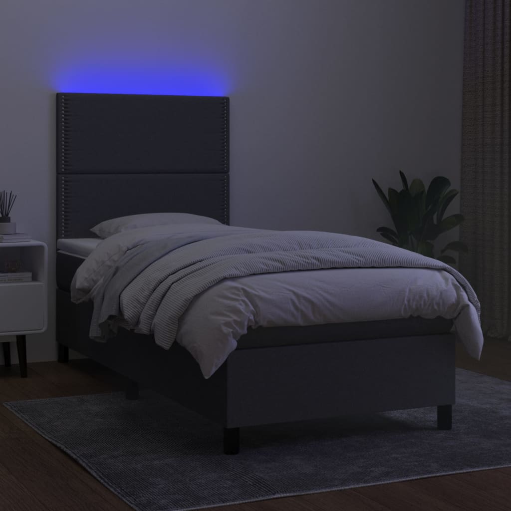 Box spring postel s matrací a LED tmavě šedá 100x200 cm textil