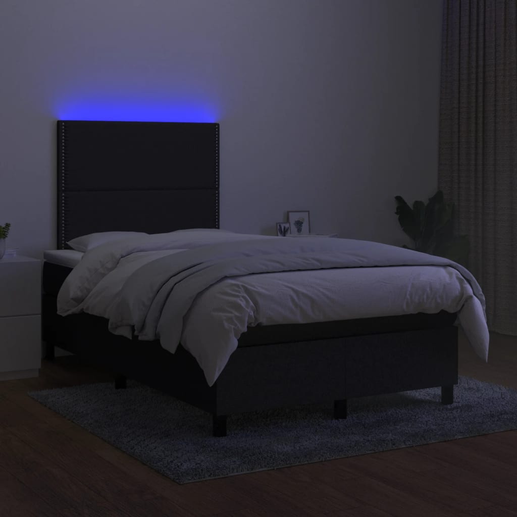 Box spring postelja z vzmetnico LED črna 120x200 cm blago