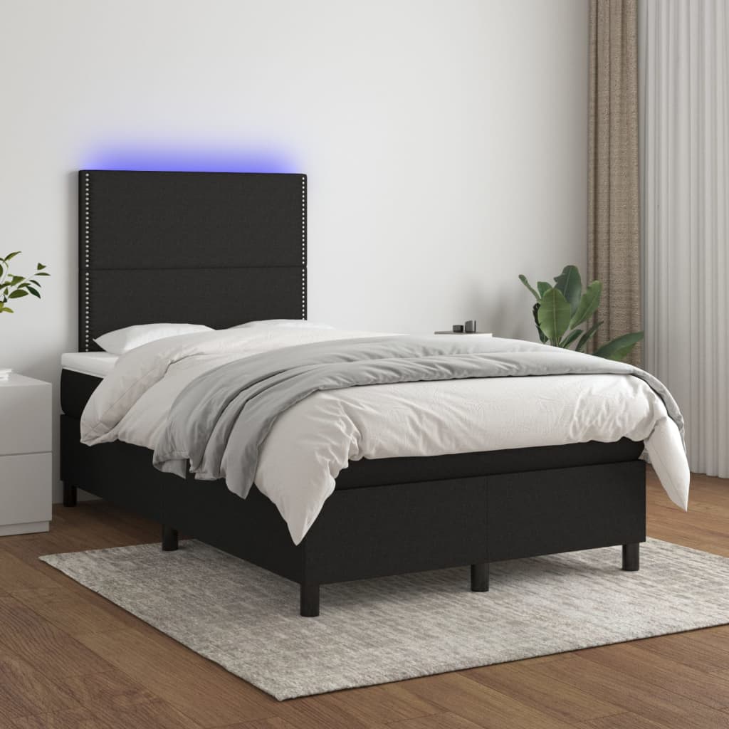 vidaXL Box spring postel s matrací a LED černá 120 x 200 cm textil