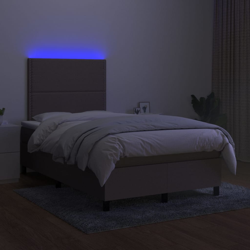 Box spring postelja z vzmetnico LED taupe 120x200 cm blago