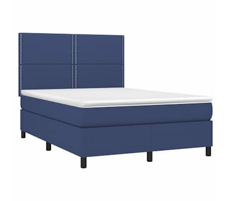 vidaXL Box Spring Bed with Mattress&LED Blue 140x190 cm Fabric