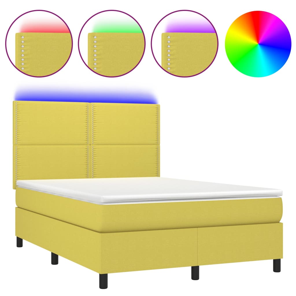 Zöld szövet rugós és LED-es ágy matraccal 140x190 cm 