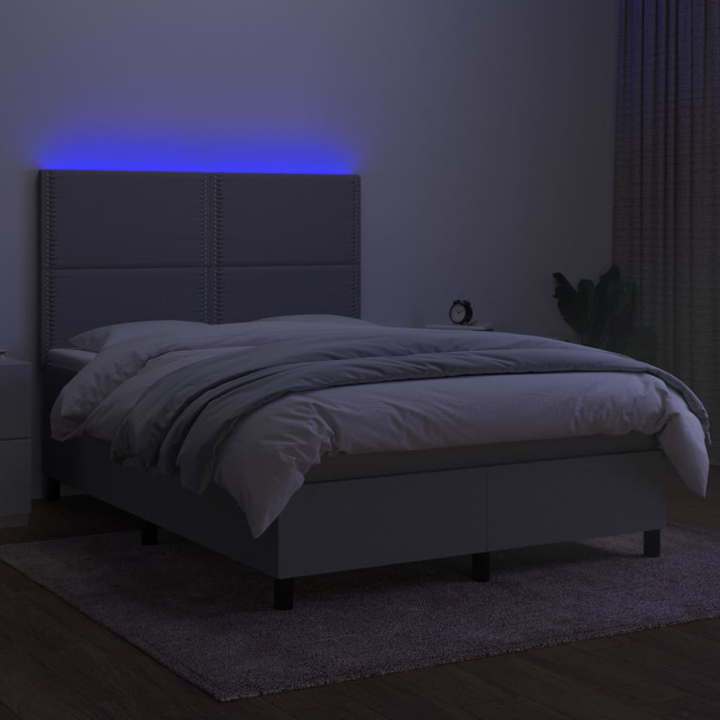 Box spring postel s matrací a LED světle šedá 140x200 cm textil